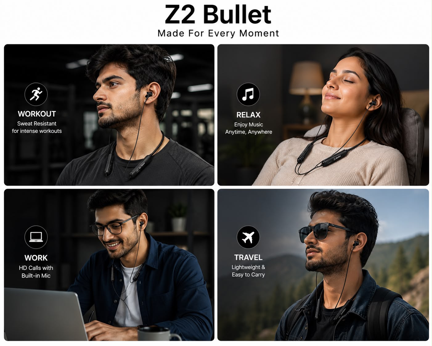 Vexlo Z2 Bullet Wireless Neckband with Deep Bass, HD Sound, Magnetic Earbuds, Built-in Mic & Comfortable Fit for Music, Calling & Daily Use ( Black ) - Image 4